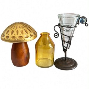 Brass Mushroom & Amber Bottle Set